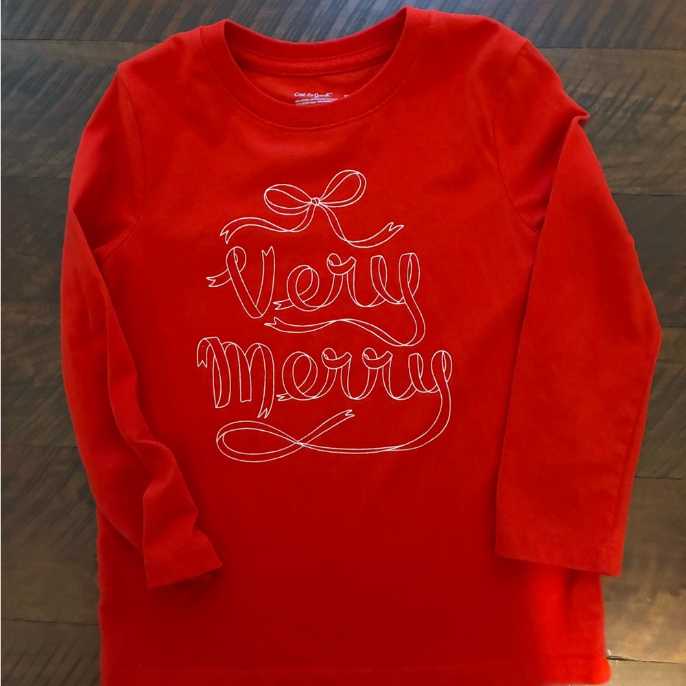 Cat & Jack Red 'Very Merry' Long Sleeve Tee